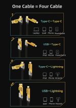 ⁦كابل شاحن USB متعدد 15 سم، شحن سريع 65 واط 3 في 1  (Lightning, Type-C & Micro USB)⁩ - الصورة ⁦6⁩
