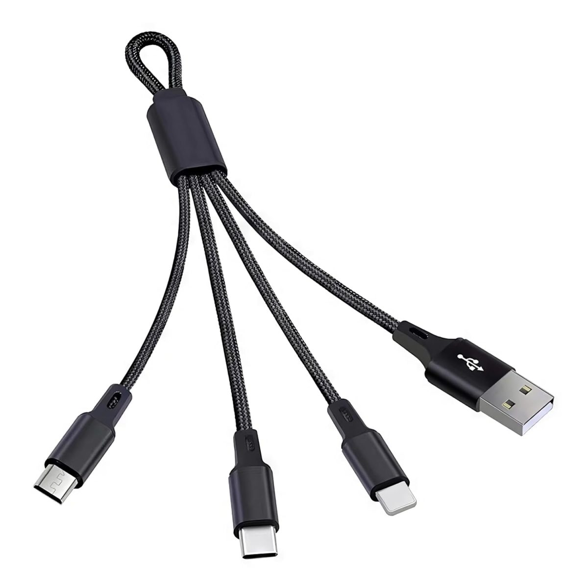 ⁦كابل شاحن USB متعدد 15 سم، شحن سريع 65 واط 3 في 1  (Lightning, Type-C & Micro USB)⁩ - الصورة ⁦1⁩